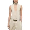 Helmut Lang Sleeveless Silk Scarf Top In Brown