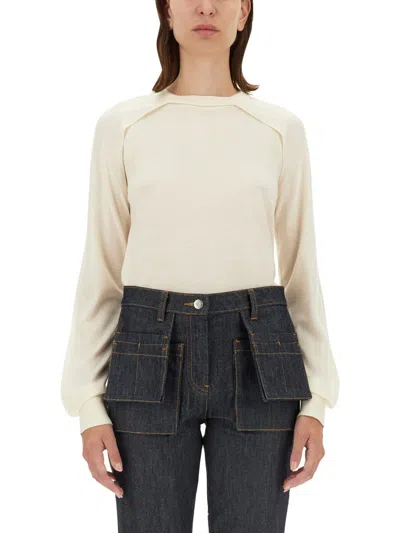 Helmut Lang Wool And Silk Jersey Sweater In White
