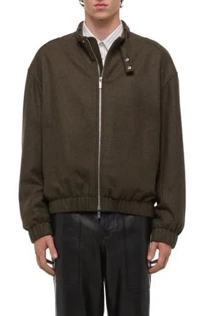 Helmut Lang Wool Blend Bomber Jacket In Brown