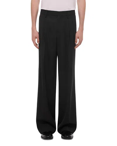 Helmut Lang Wool Double Pleated Straight Fit Trousers In Black