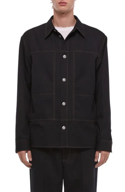 Helmut Lang Wool Gabardine Trucker Shirt Jacket In Black