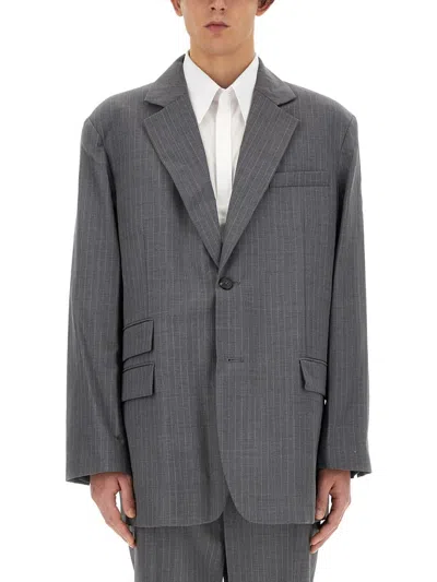 Helmut Lang Oversized Wool Blazer In Grey