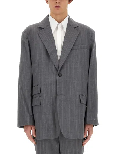 Helmut Lang Oversized Wool Blazer In Grey