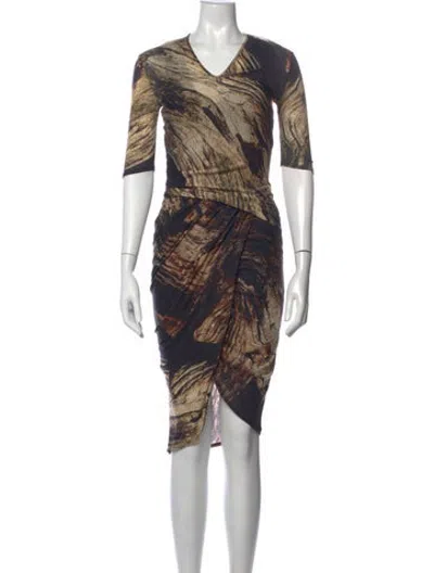 Pre-owned Helmut Lang Wool Midi Length Dress In Black/brown/neutrals