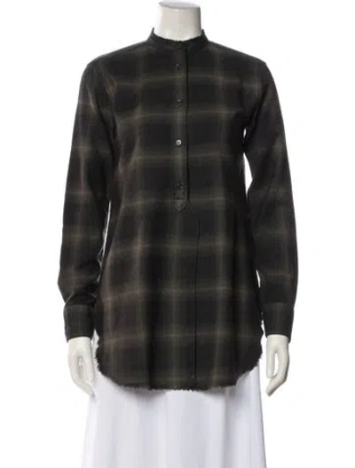 Pre-owned Helmut Lang Wool Plaid Print Button-up Top In Black