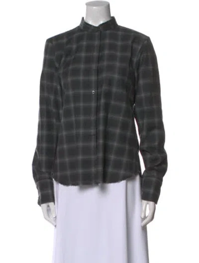 Pre-owned Helmut Lang Wool Plaid Print Button-up Top In Gray