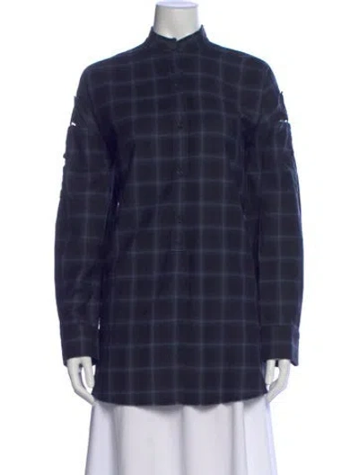 Pre-owned Helmut Lang Wool Plaid Print Tunic W/ Tags In Blue