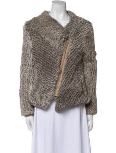Pre-owned Helmut Lang Wool Tweed Pattern Fur Jacket In Gray