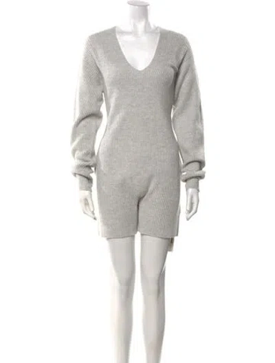 Pre-owned Helmut Lang Wool V-neck Romper In Gray