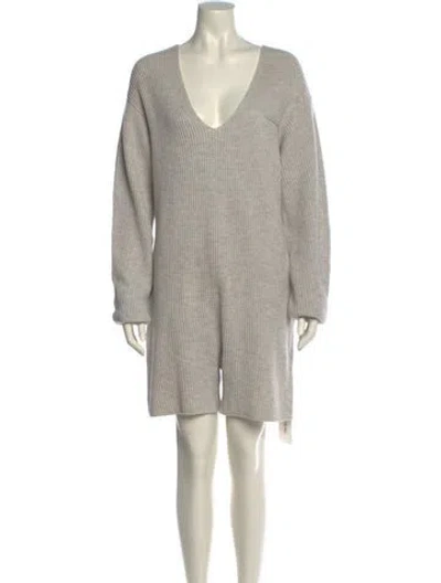 Pre-owned Helmut Lang Wool V-neck Romper In Gray