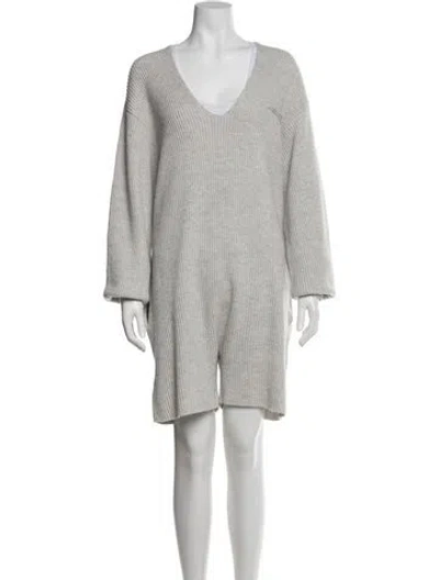 Pre-owned Helmut Lang Wool V-neck Romper In Gray
