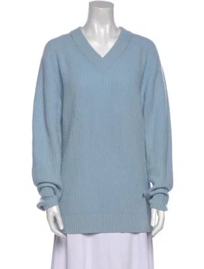 Pre-owned Helmut Lang Wool V-neck Sweater In Blue