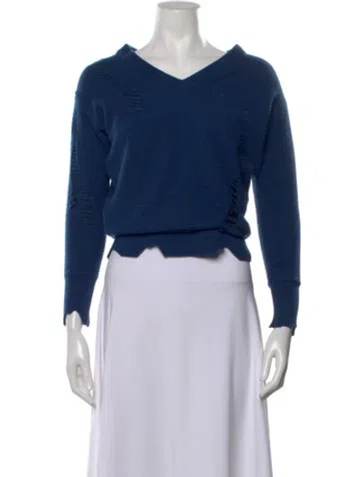 Pre-owned Helmut Lang Wool V-neck Sweater In Blue