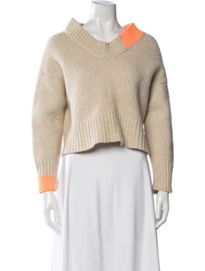 Pre-owned Helmut Lang Wool V-neck Sweater In Neutrals
