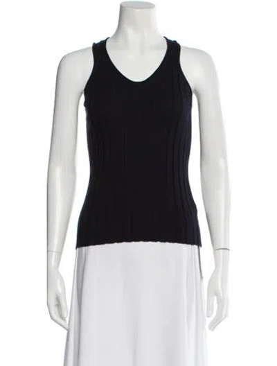 Pre-owned Helmut Lang Wool V-neck Top In Blue