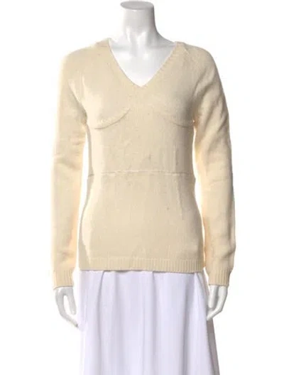 Pre-owned Helmut Lang Wool V-neck Top In White