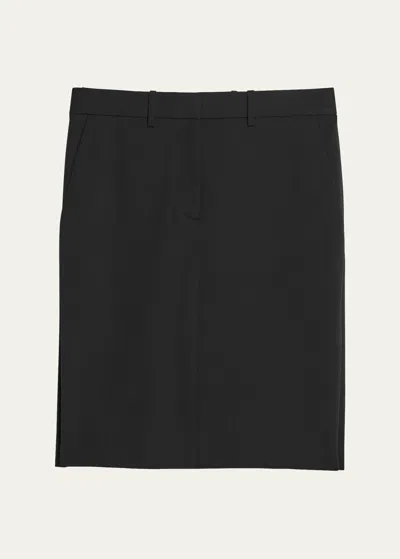 Helmut Lang Wool Zip Pencil Skirt In Blk