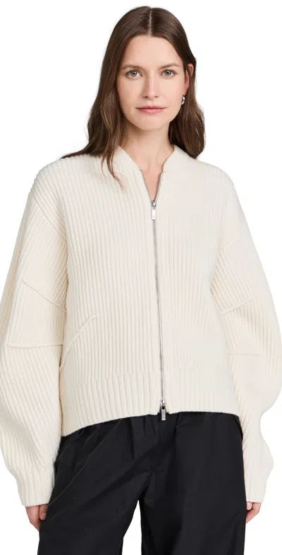 Helmut Lang Apex Wool Blend Rib Knit Bomber Jacket In White