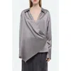 Helmut Lang Wrap Front Silk Shirt In Gray