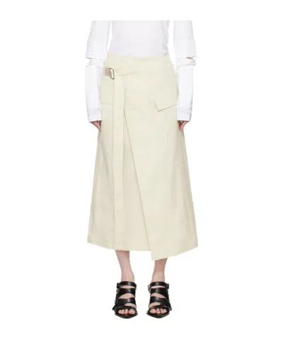 Helmut Lang Wrap Midi Skirt In White