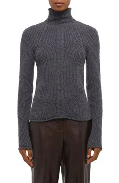 Helmut Lang Zephir Cable Stitch Turtleneck Wool Blend Sweater In Gray