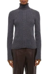 Helmut Lang Zephir Cable Stitch Turtleneck Wool Blend Sweater In Gray