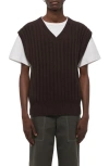 Helmut Lang Zephir Oversize V-neck Ribbed Wool Blend Sweater Vest In Brown