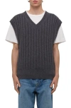 Helmut Lang Zephir Oversize V-neck Ribbed Wool Blend Sweater Vest In Gray