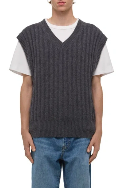 HELMUT LANG HELMUT LANG ZEPHIR OVERSIZE V-NECK RIBBED WOOL BLEND SWEATER VEST