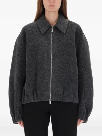 Helmut Lang Long Sleeve Bomber Jacket With Elastic Hem In Black