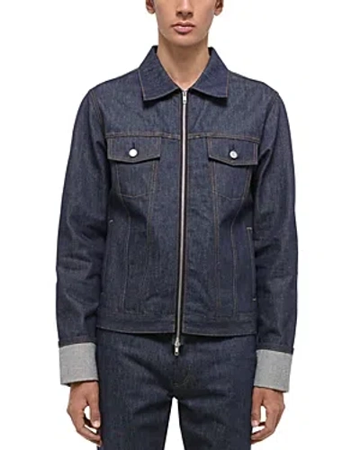 Helmut Lang Men's Cuffed Raw Denim Trucker Jacket In Raw Indigo
