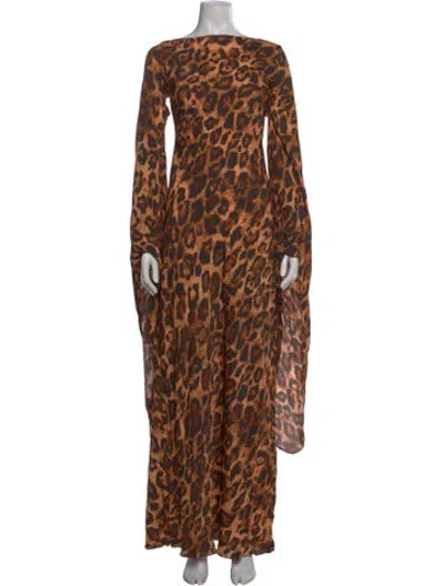 Pre-owned Helsa Animal Print Long Dress In Brown