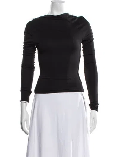 Pre-owned Helsa Asymmetrical Long Sleeve Top In Black