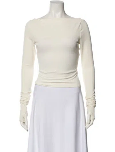 Pre-owned Helsa Bateau Neckline Long Sleeve Crop Top W/ Tags In Neutral