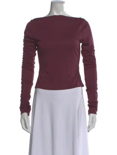 Pre-owned Helsa Bateau Neckline Long Sleeve Top In Burgundy