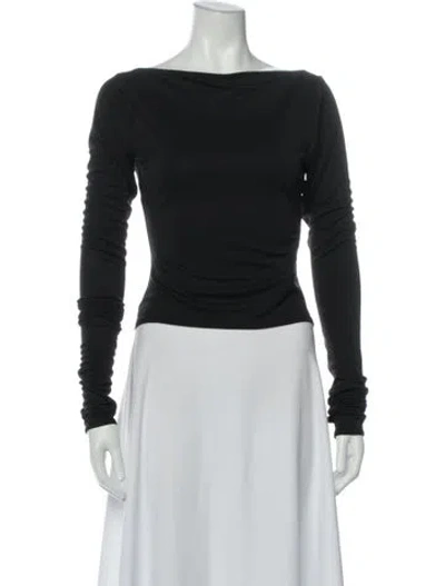 Pre-owned Helsa Bateau Neckline Long Sleeve Top In Gray