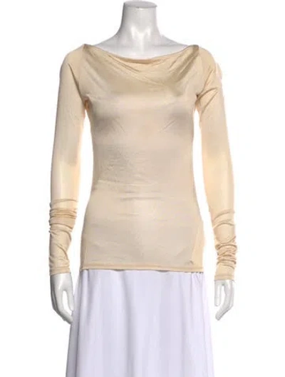 Pre-owned Helsa Bateau Neckline Long Sleeve Top In Neutral