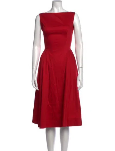 Pre-owned Helsa Bateau Neckline Midi Length Dress In Red
