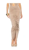 Helsa Bianca Ruched Midi Skirt In Taupe