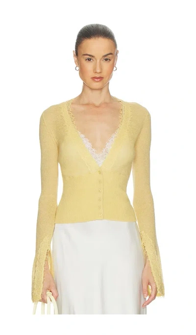 Helsa Bridgitte Lace Trim Cardigan In Yellow