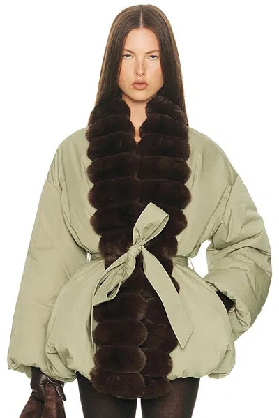 Helsa Bubble Puffer With Faux Fur In Brown