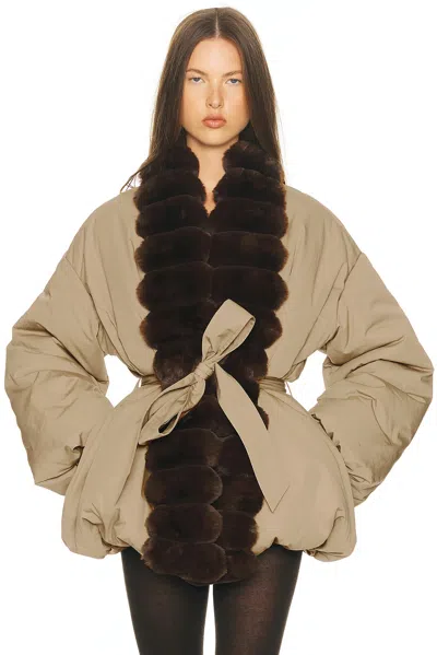 Helsa Bubble Puffer With Faux Fur In Brown