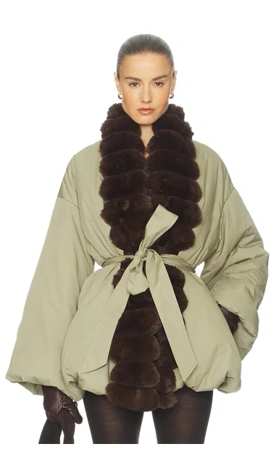 Helsa Bubble Puffer With Faux Fur In Green