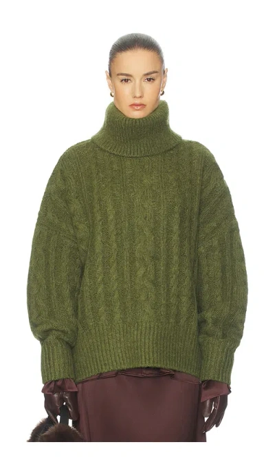 Helsa Claudiya Cable Turtleneck In Green