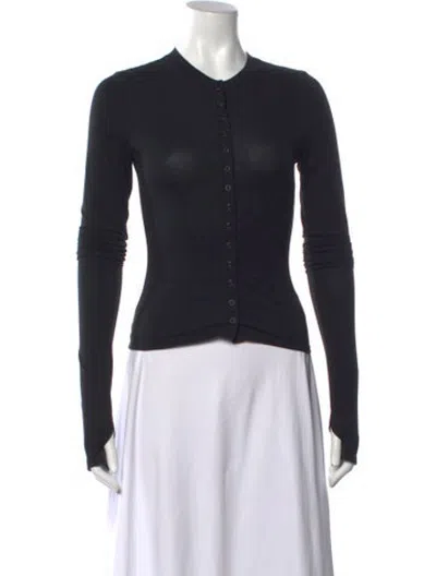 Pre-owned Helsa Crew Neck Long Sleeve Button-up Top In Black