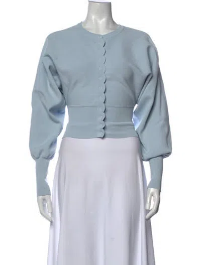 Pre-owned Helsa Crew Neck Long Sleeve Button-up Top In Blue