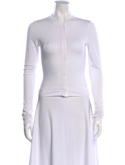 Pre-owned Helsa Crew Neck Long Sleeve Button-up Top In White