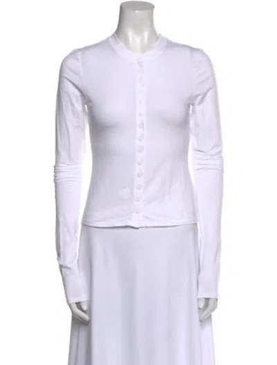 Pre-owned Helsa Crew Neck Long Sleeve Button-up Top In White