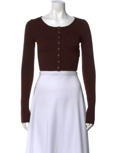 Pre-owned Helsa Crew Neck Long Sleeve Crop Top In Brown