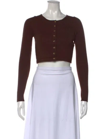 Pre-owned Helsa Crew Neck Long Sleeve Crop Top In Brown